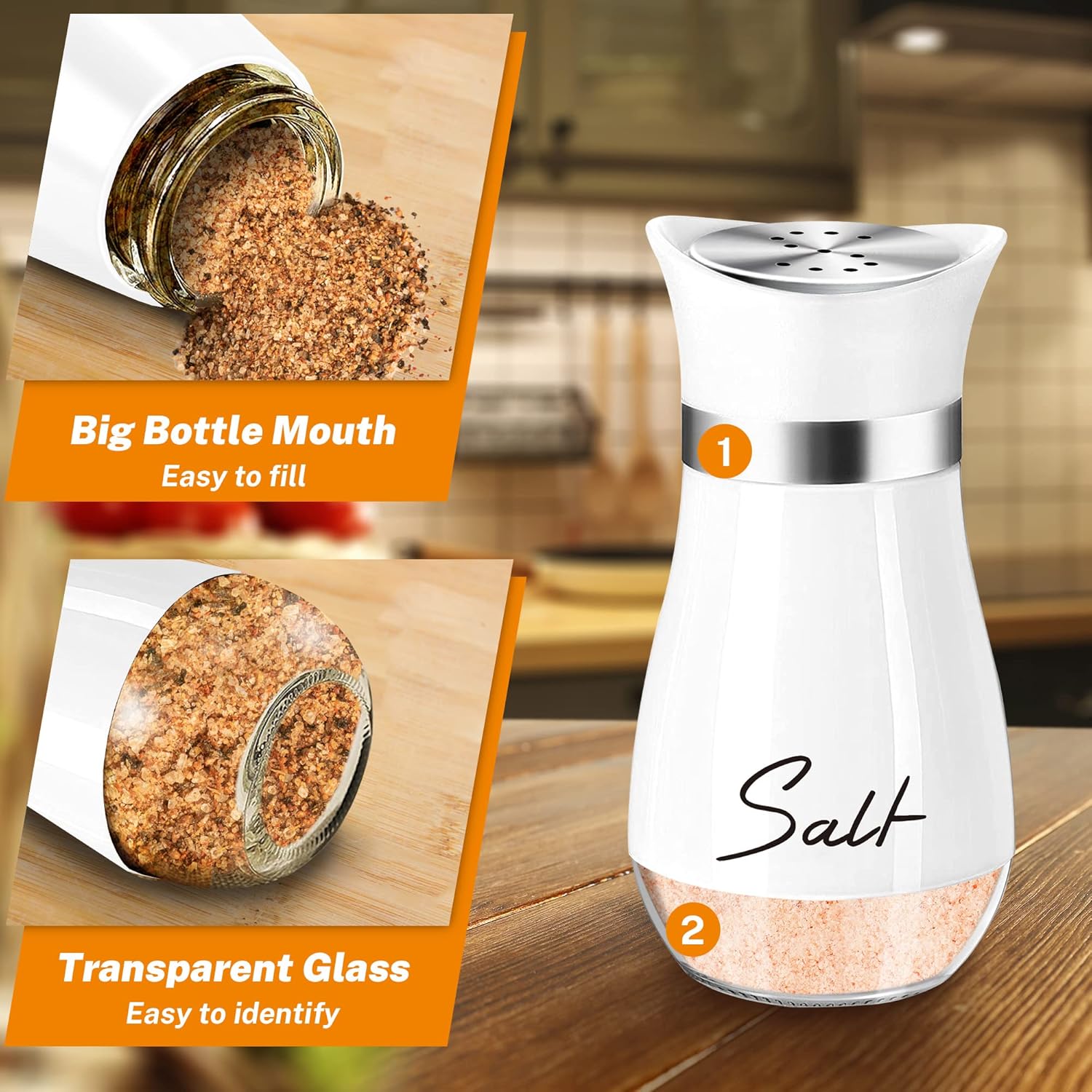 White Salt Pepper Shakers Set with Holder