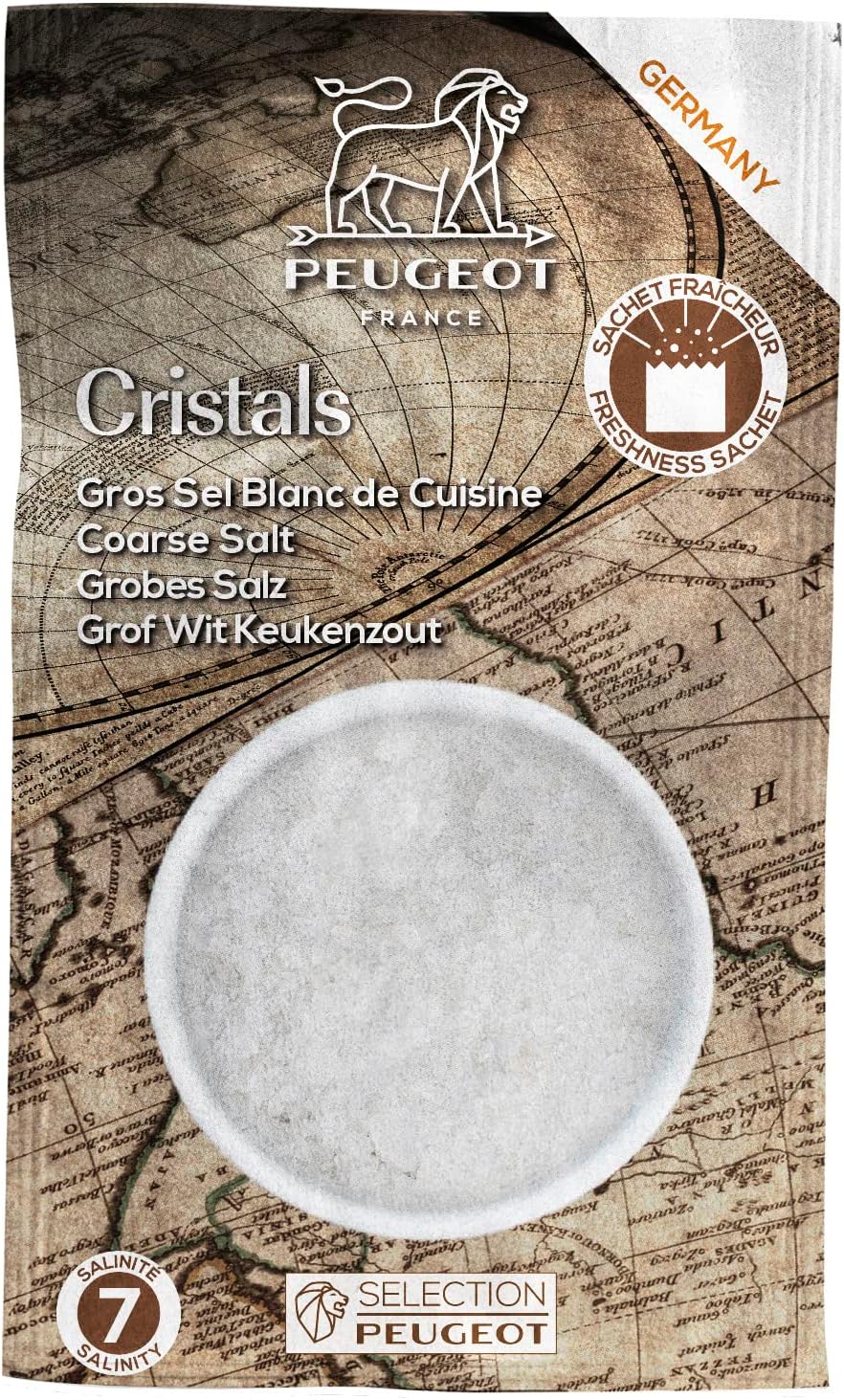 Peugeot Coarse Dry White Salt 350g - 7 fresh sachets of 50g