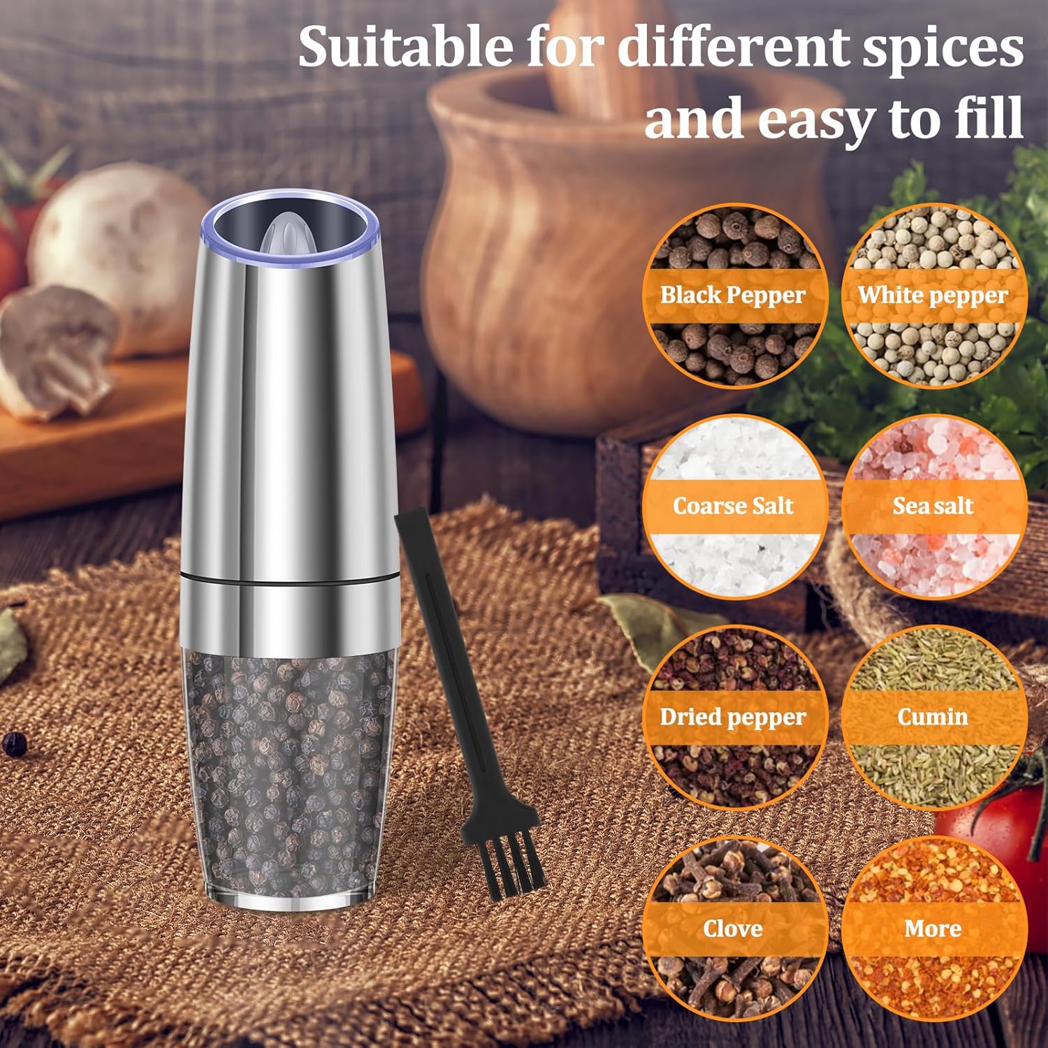 Stainless Steel Electric Salt Grinder with LED Light