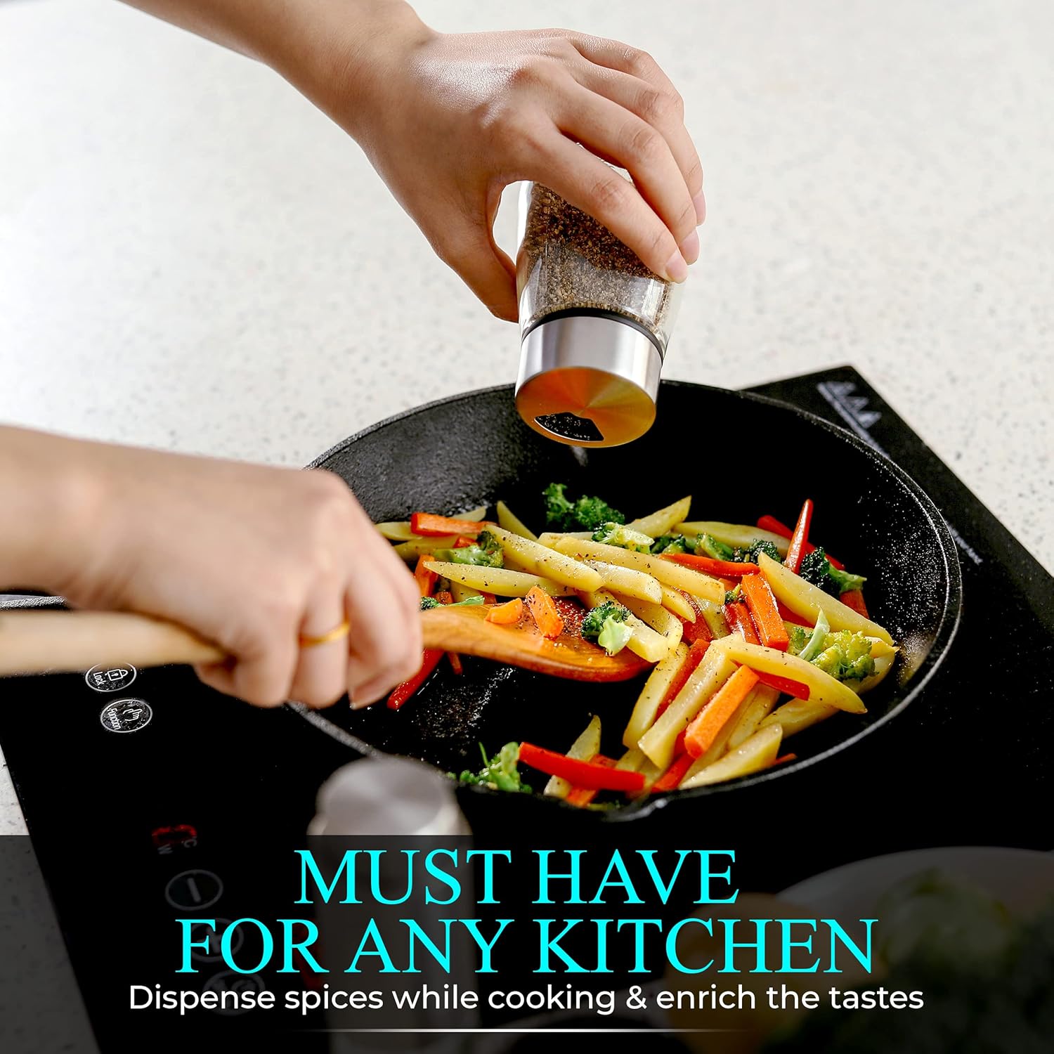 Kitchen-GO Salt Pepper Shaker with Adjustable Pour Holes