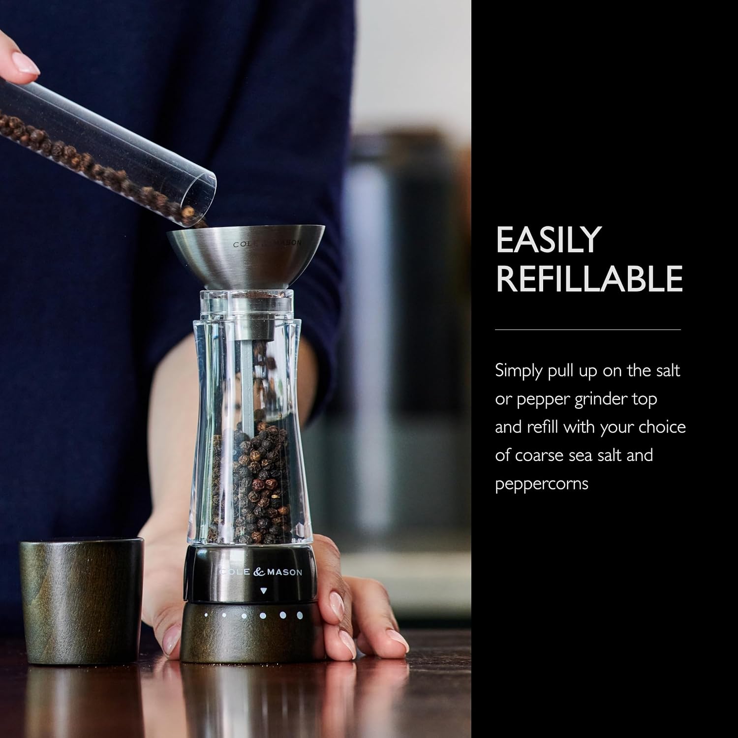 Cole Mason Precision Salt Pepper Mill Set Black Wood