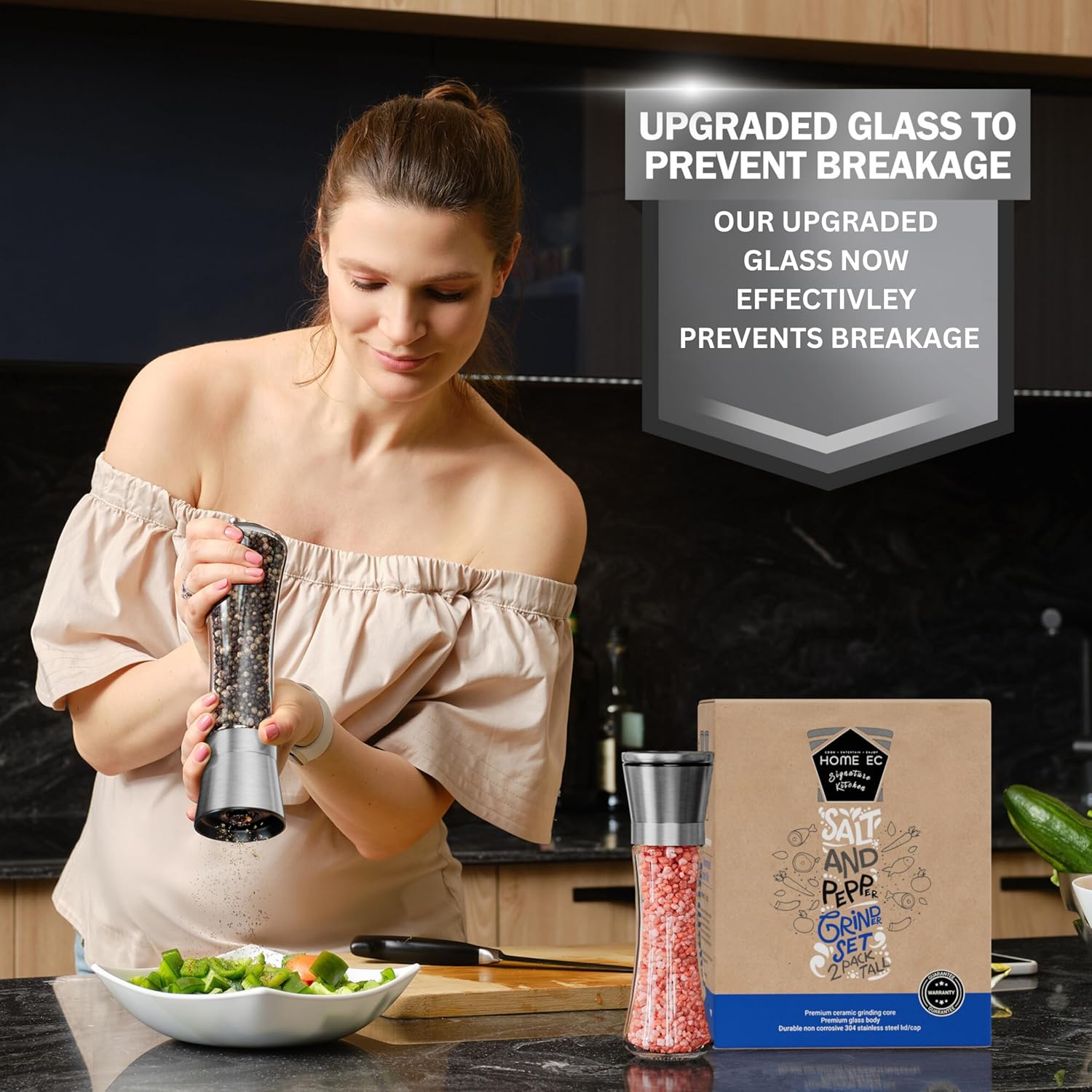 Adjustable Stainless Steel Salt and Pepper Mill Set