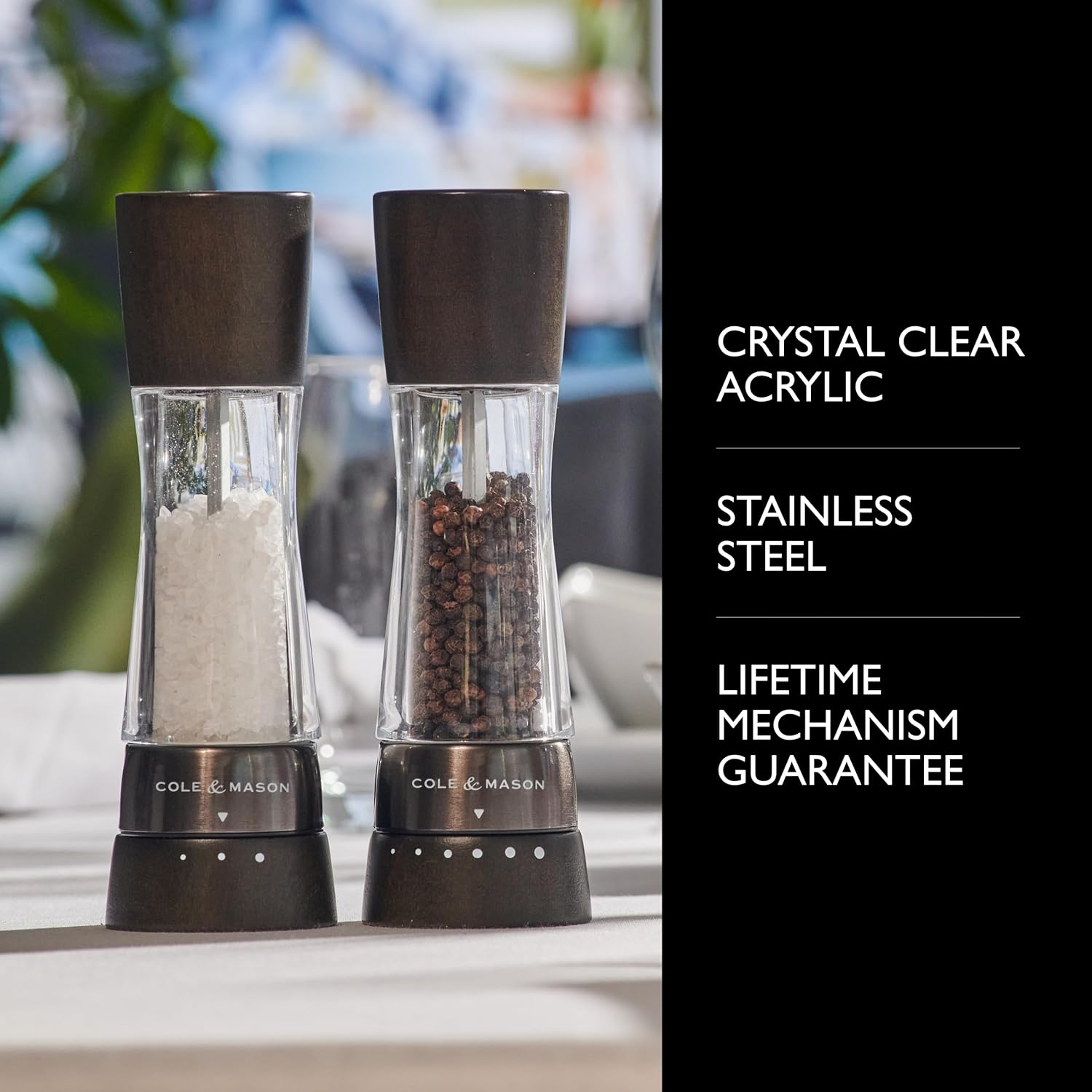 Cole Mason Precision Salt Pepper Mill Set Black Wood