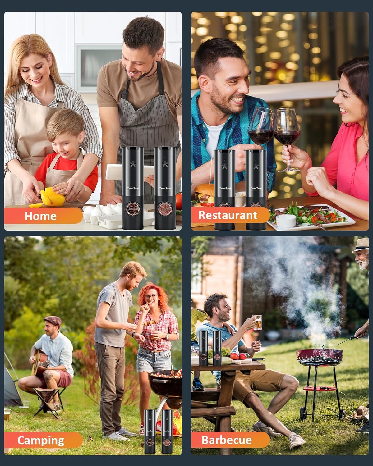 One-Handed Adjustable Coarseness Electric Salt Pepper Grinder Set