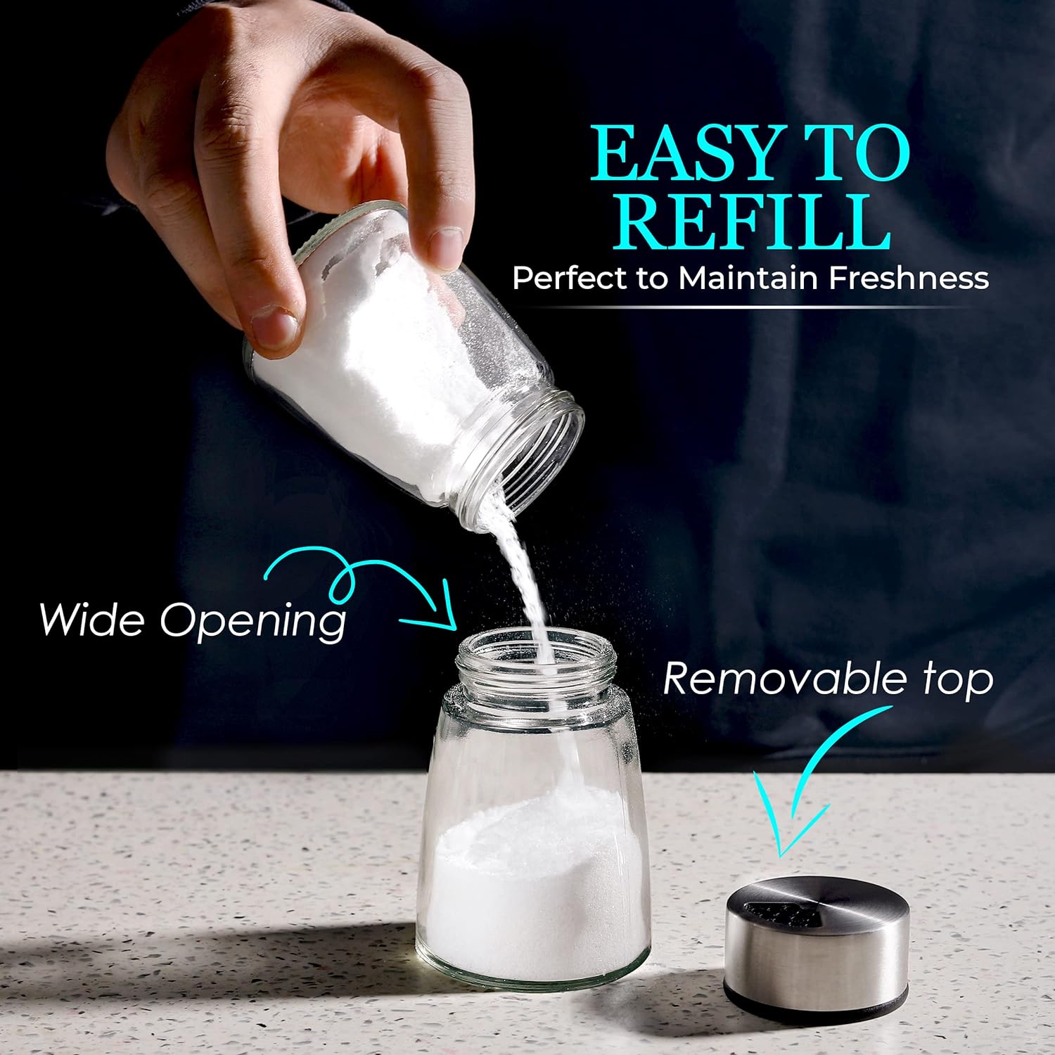 Kitchen-GO Salt Pepper Shaker with Adjustable Pour Holes