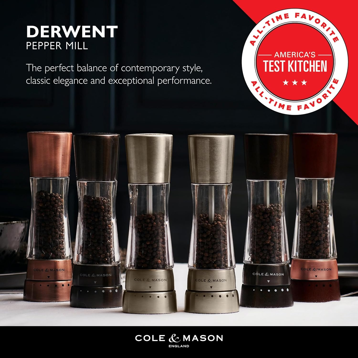 Cole Mason Precision Salt Pepper Mill Set Black Wood