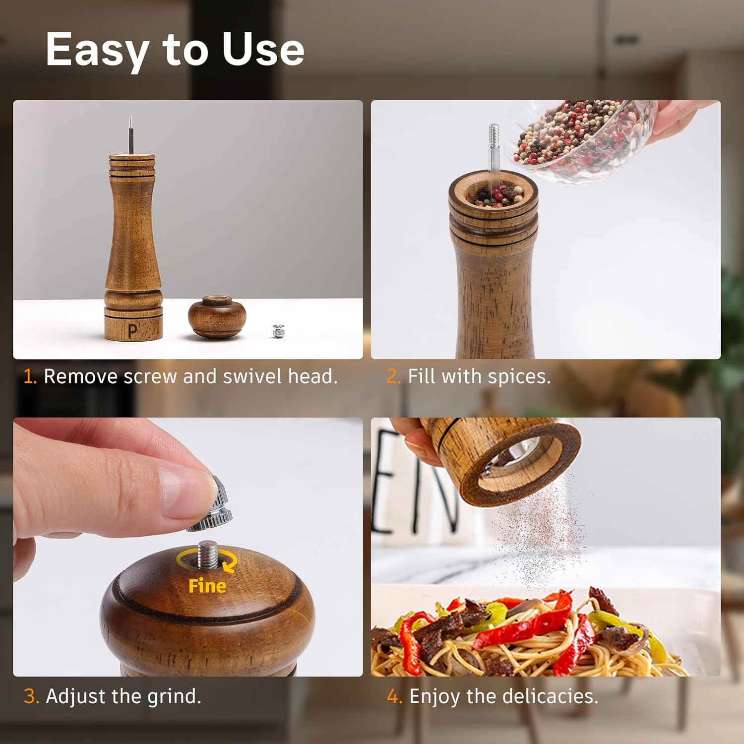 Premium Oak Wood Salt and Pepper Grinders Set