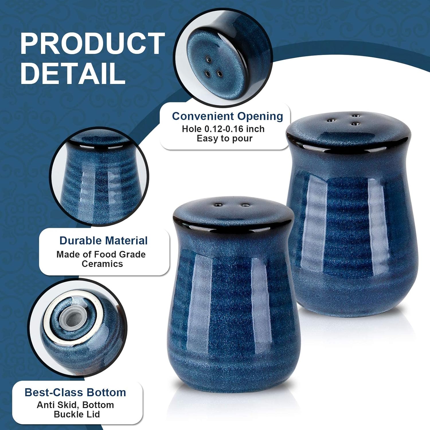 Hasense Ceramic Salt and Pepper Shakers Set of 2 Navy Farmhouse Style