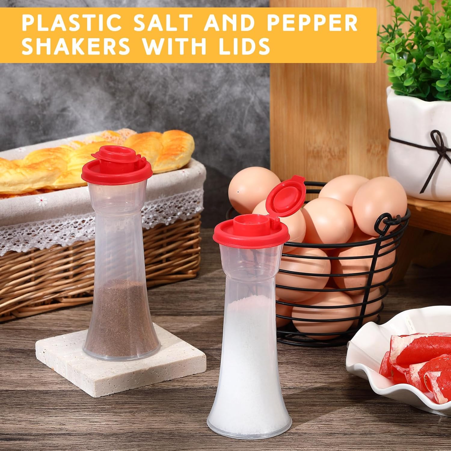 2 Set Plastic Salt and Pepper Shakers with Lids Red