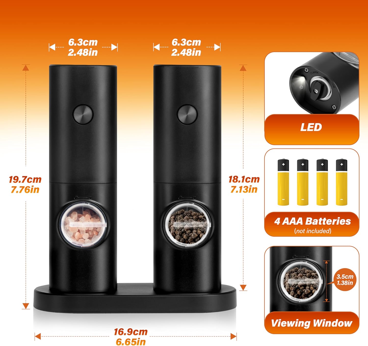 Electric Salt and Pepper Grinder Set 2 Pack