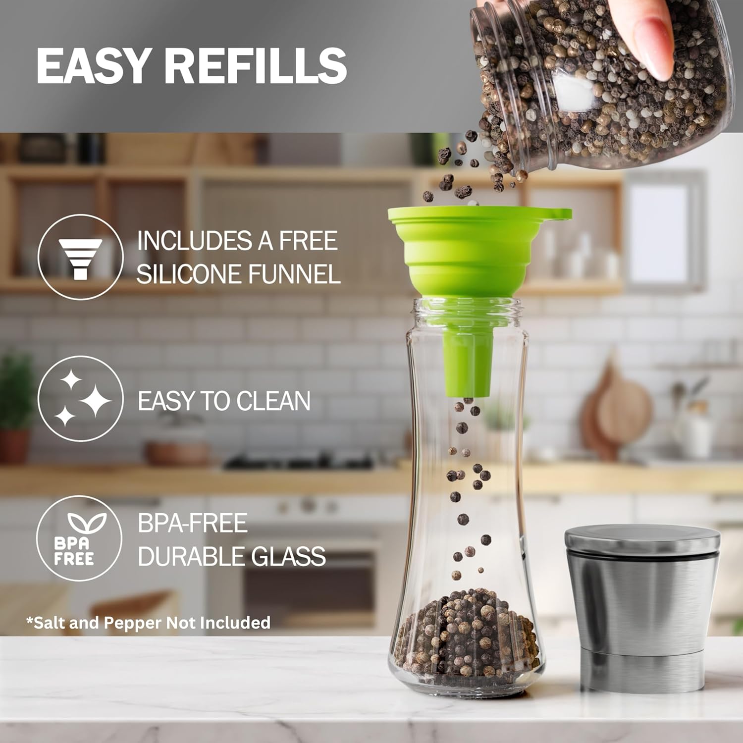 Adjustable Stainless Steel Salt and Pepper Mill Set