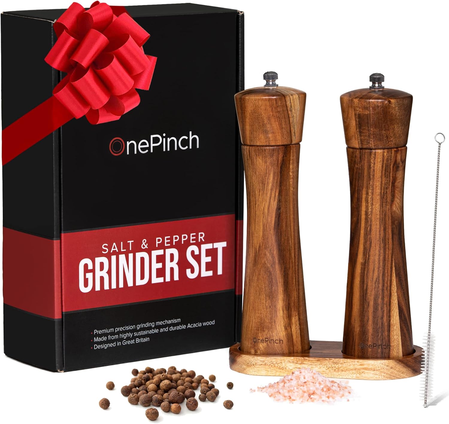 OnePinch Wooden Salt Pepper Grinder Set Acacia Wood