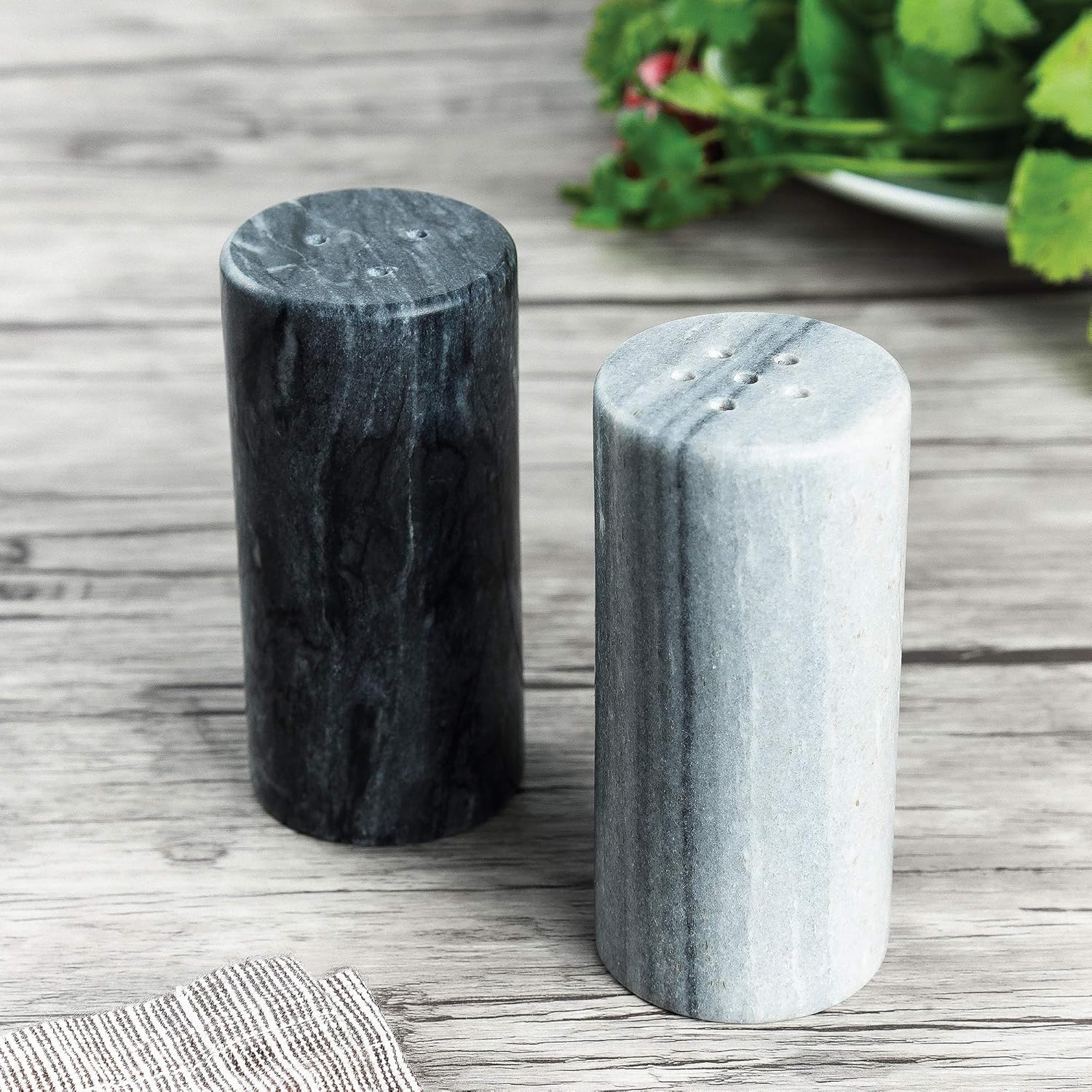 Fox Run White and Black Marble Salt Pepper Shakers Set of 2