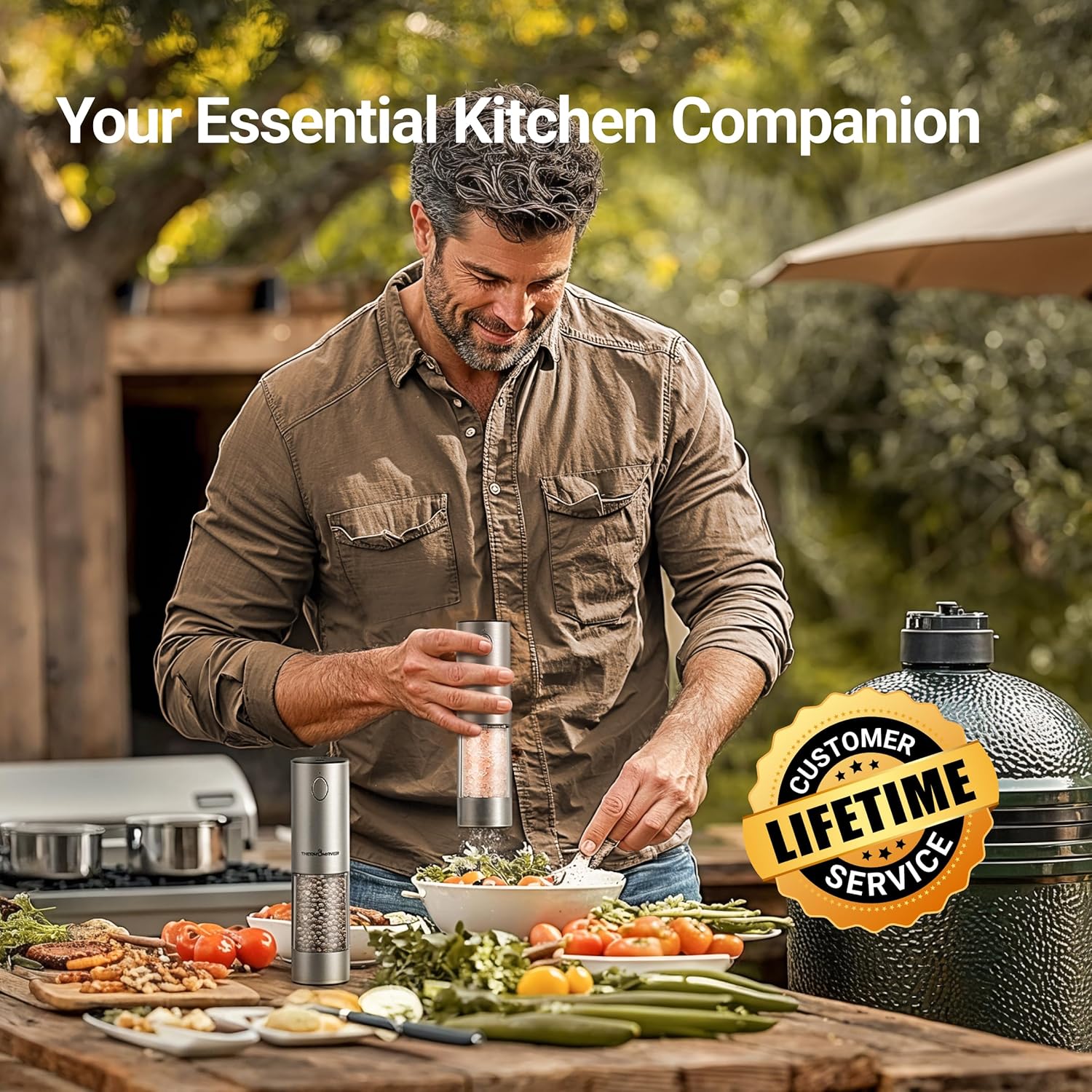 ThermoMaven Electric Salt Pepper Grinder Set 2 Packs Silver