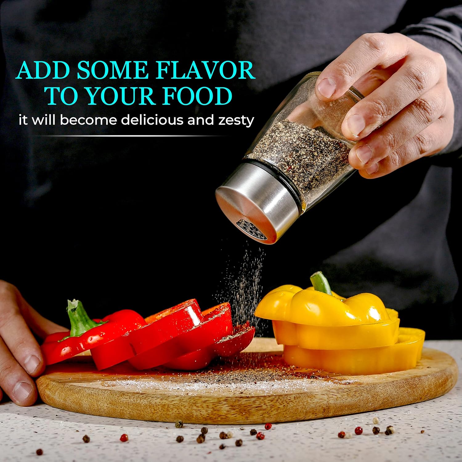 Kitchen-GO Salt Pepper Shaker with Adjustable Pour Holes